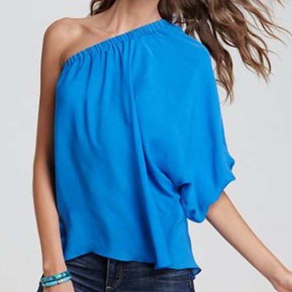 Madison Marcus Blue One Sleeve Pleated Blouse, XS - Picture 2 of 8